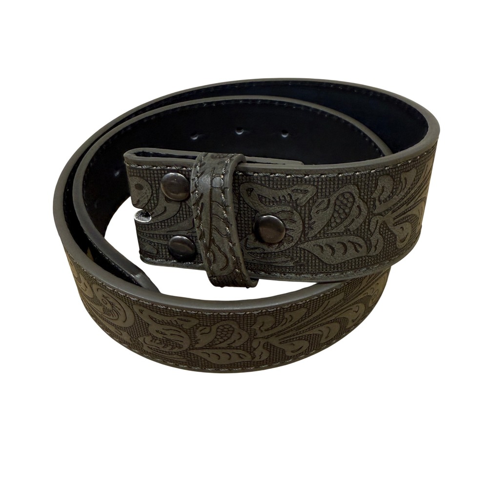 BC Belts Grey Western Leather Belt Strap XS (26-28" Waist) 1.5" Wide Embossed